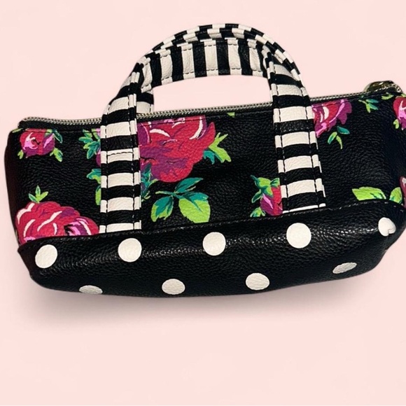 Betsey Johnson Pink and Black Mini Bag with Floral Stripes - Picture 2 of 4